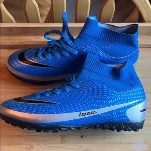 Blue and Silver Soccer Cleats